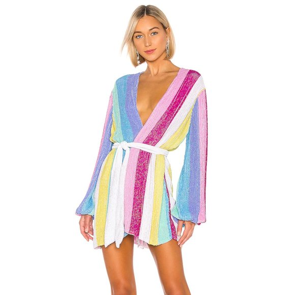 Retrofete Dresses & Skirts - NEW retrofete Gabrielle Robe Mini Dress Unicorn Stripes Long Sleeve XS XSmall